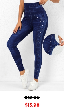 Denim Blue High Waisted Beaded Leggings