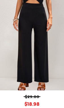 Straight Leg Black Elastic High Waisted Pants