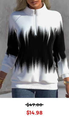 Black Zipper Ombre Long Sleeve High Neck Sweatshirt