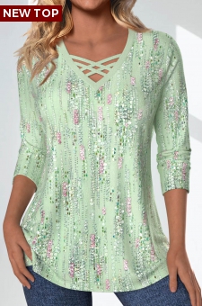 Light Green Criss Cross Geometric Print T Shirt
