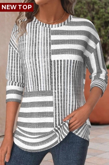 Light Grey Marl Striped Long Sleeve T Shirt