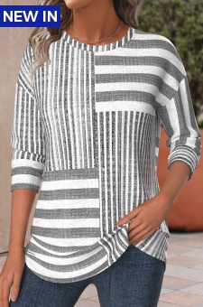 Light Grey Marl Striped Long Sleeve T Shirt