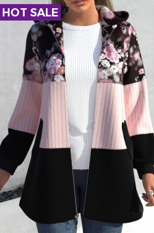 Light Pink Zipper Closure Floral Print Jacket