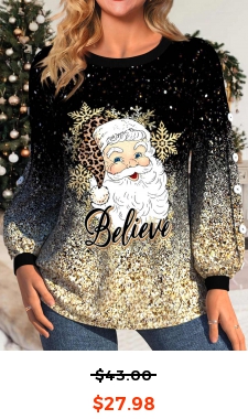 Golden Button Santa Claus Print Long Sleeve Christmas Sweatshirt