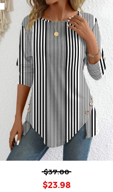 Black Patchwork Striped Long Sleeve Round Neck T Shirt