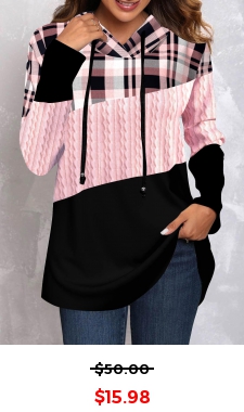 Pink Tartan Print Long Sleeve Hoodie