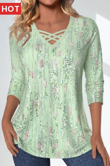 Light Green Criss Cross Geometric Print T Shirt