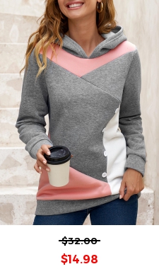 Grey Decorative Button Contrast Long Sleeve Hoodie