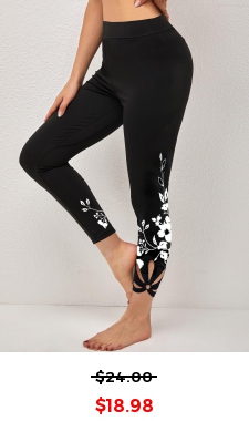 Black Floral Print Cutout Skinny Legging