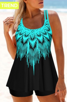 Ombre Cyan Double Straps Tankini Top