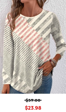 Beige Patchwork Geometric Print Long Sleeve T Shirt