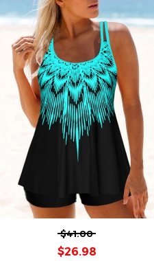 Ombre Cyan Double Straps Tankini Top