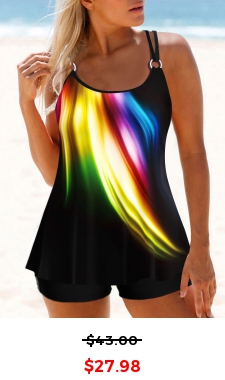 Circular Ring Ombre Black Tankini Top