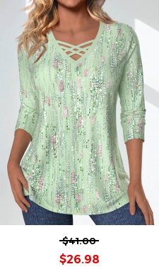 Light Green Criss Cross Geometric Print T Shirt