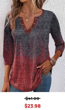 Wine Red Eyelet Ombre 3/4 Sleeve T Shirt