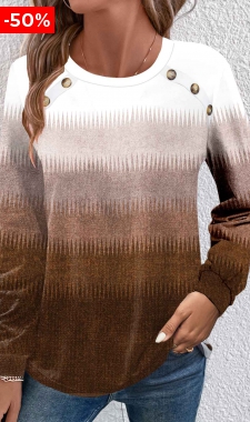 Dark Camel Button Ombre Long Sleeve T Shirt