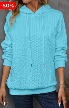 Sky Blue Drawstring Long Sleeve Twisted Hoodie