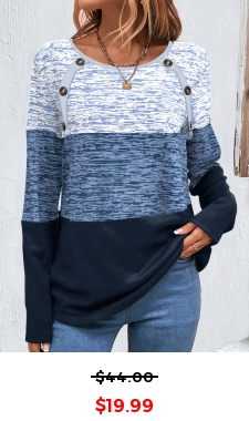 Blue Patchwork Striped Long Sleeve Round Neck Sweatshirt