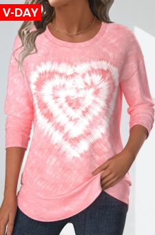 Valentine's Day Light Pink Tie Dye Print T Shirt