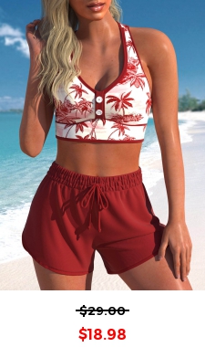 Deep Red Criss Cross High Waisted Bikini Set