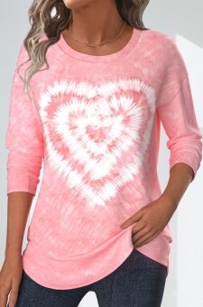Valentine\\\'s Day Light Pink Tie Dye Print T Shirt