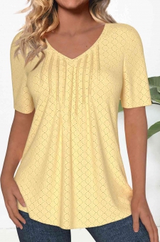 Light Yellow Textured Fabric Short Sleeve T Shirt