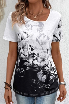 Black Lightweight Floral Print Short Sleeve T Shirt