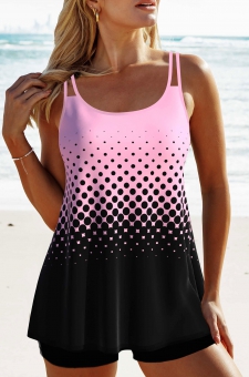 Patchwork Ombre Pink Double Straps Tankini Top