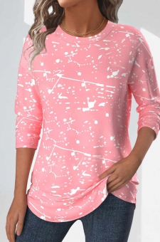 Light Pink Geometric Print Long Sleeve T Shirt