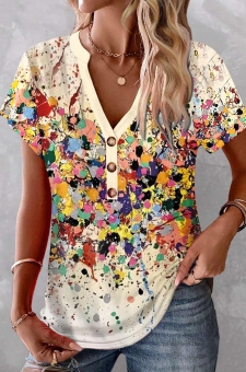 Multi Color Patchwork Dazzle Colorful Print T Shirt