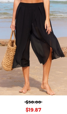 High Waisted Side Slit Black Beach Pants