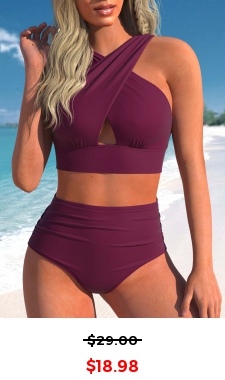 Criss Cross Dark Reddish Purple Bikini Top