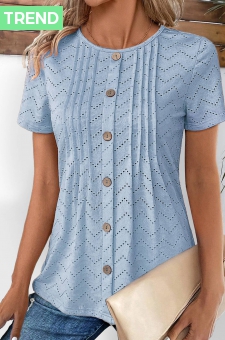 Dusty Blue Tuck Stitch Short Sleeve T Shirt