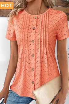 Orange Tuck Stitch Short Sleeve Round Neck T Shirt