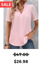 Plus Size Light Pink Split Short Sleeve Blouse