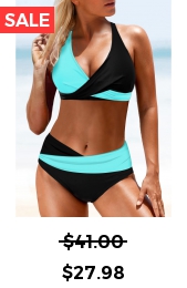 Patchwork Mid Waisted Cyan Bikini Set
