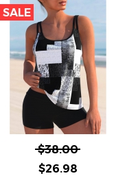 Geometric Print White Wide Strap Tankini Top