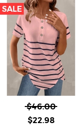 Plus Size Light Pink Button Striped T Shirt