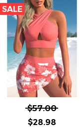 Plus Size High Waisted Mesh Coral Bikini Set
