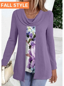 Purple Fake 2in1 Floral Print T Shirt