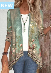 Sage Green Patchwork Floral Print Long Sleeve Light Cardigan