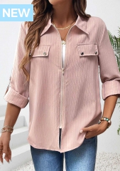 Dusty Pink Zipper Long Sleeve Shirt