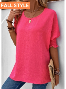 Hot Pink Smocked Half Sleeve T Shirt