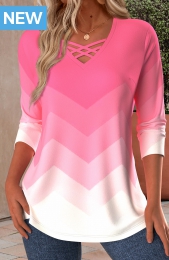 Pink Criss Cross Ombre Short Sleeve T Shirt