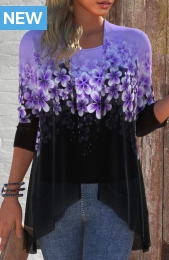 Purple Two Piece Floral Print Tank Top and Cardigan