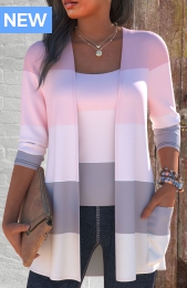 Pink Two Piece Striped Tank Top and Cardigan