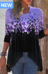 Purple Two Piece Floral Print Tank Top and Cardigan
