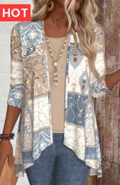 Geometric Print Long Sleeve Light Cardigan