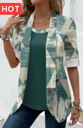 Sage Green Fake 2in1 Geometric Print T Shirt