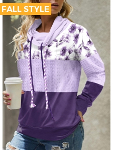 Light Purple Patchwork Floral Print Long Sleeve Sweatshirt